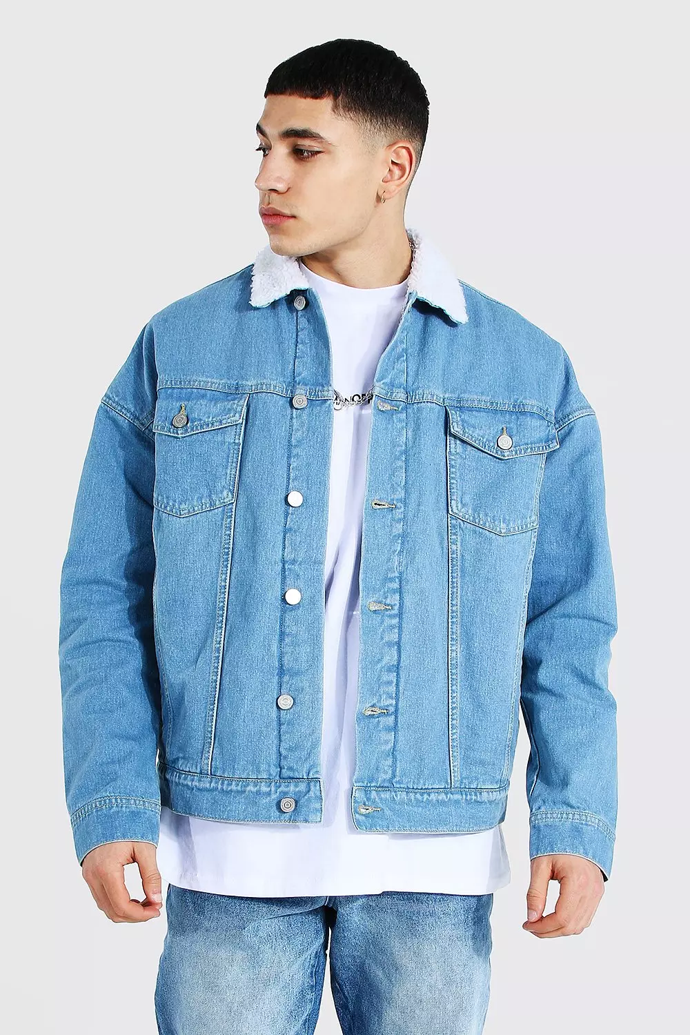 Mens denim borg lined hot sale jacket